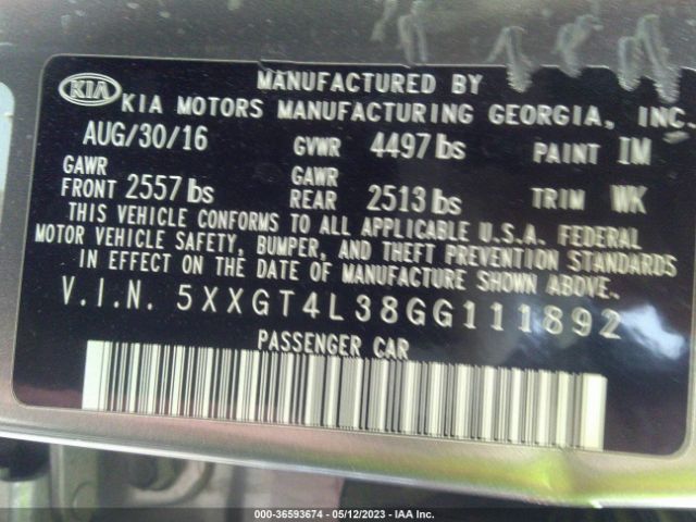 5XXGT4L38GG111892 KIA Optima Lx