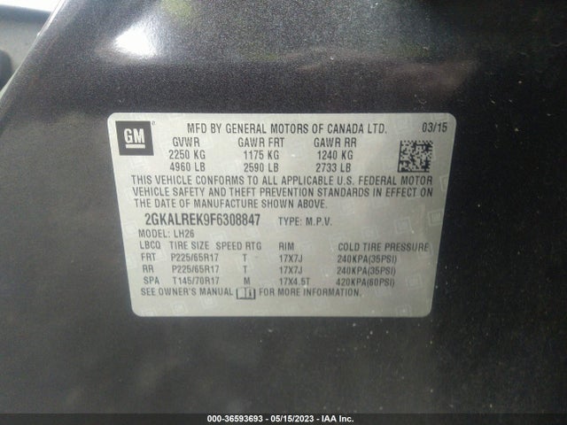 GMC Terrain Sle 2015 2GKALREK9F6308847 Image 9