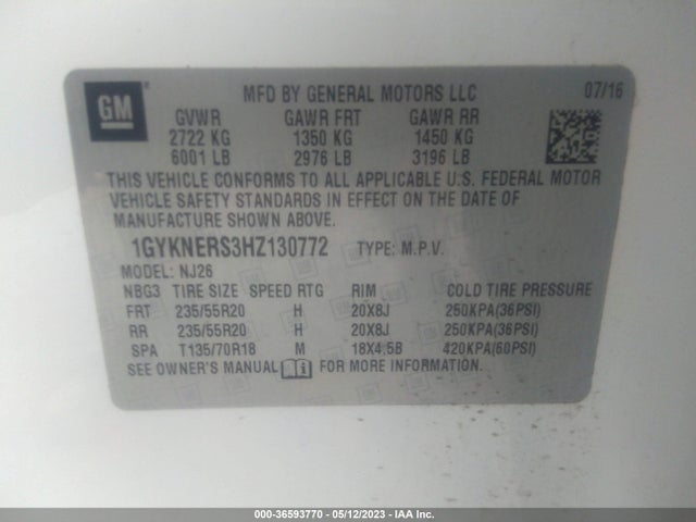 1GYKNERS3HZ130772 Cadillac Xt5 Premium Luxury Awd