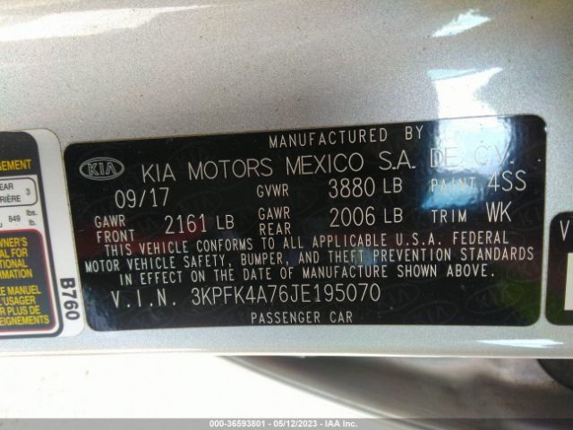 3KPFK4A76JE195070 KIA FORTE LX