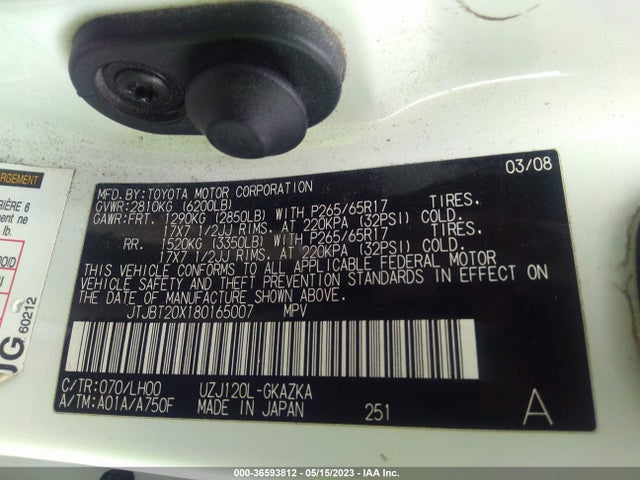 2008 LEXUS GX 470 VIN: JTJBT20X180165007