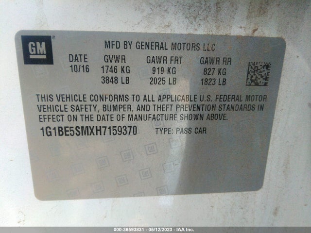 Chevrolet CRUZE LT 2017 1G1BE5SMXH7159370 Image 10