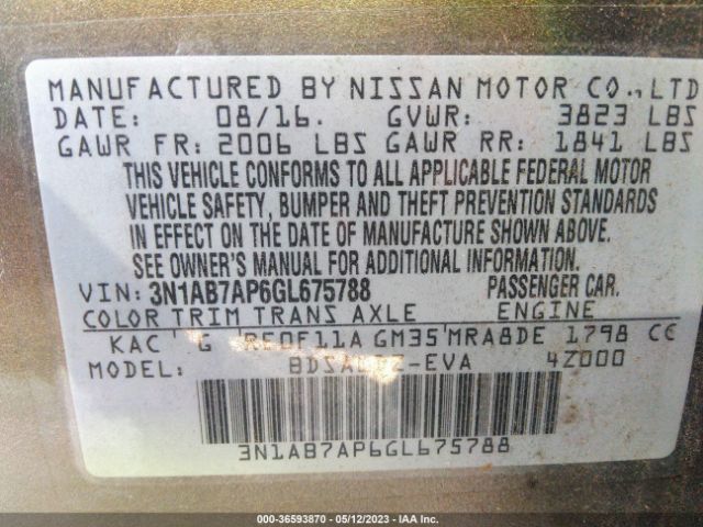 3N1AB7AP6GL675788 Nissan SENTRA SV