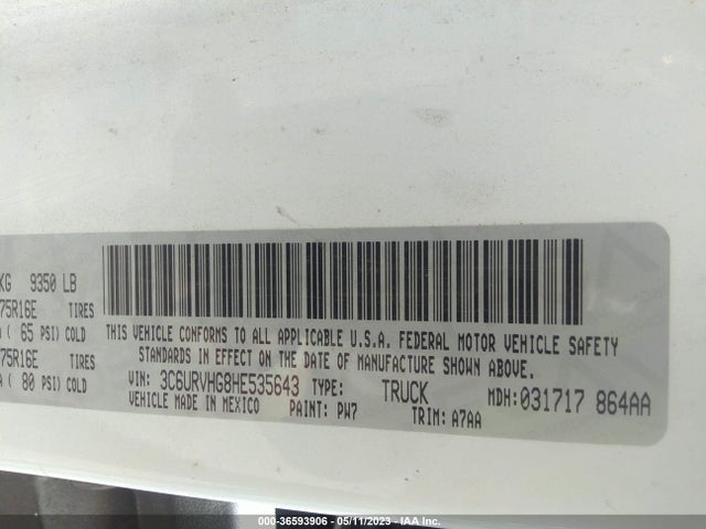 RAM Promaster Cargo Van 2017 3C6URVHG8HE535643 Image 10