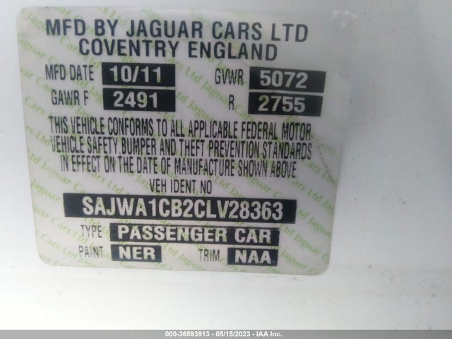 2012 JAGUAR XJ VIN: SAJWA1CB2CLV28363