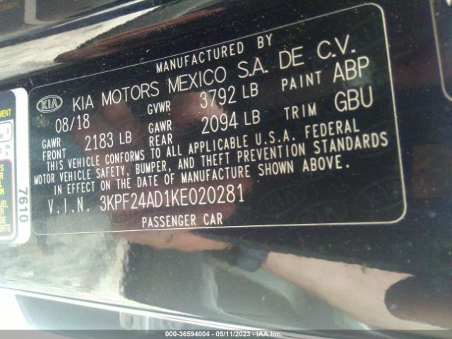 3KPF24AD1KE020281 KIA Forte Lxs