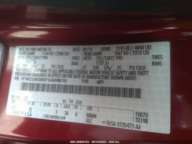 1FMCU9G95FUA09610 Ford ESCAPE SE
