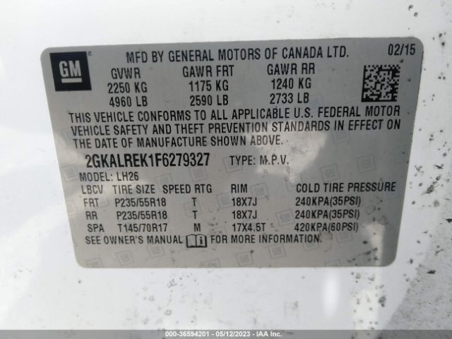 2GKALREK1F6279327 GMC Terrain Sle
