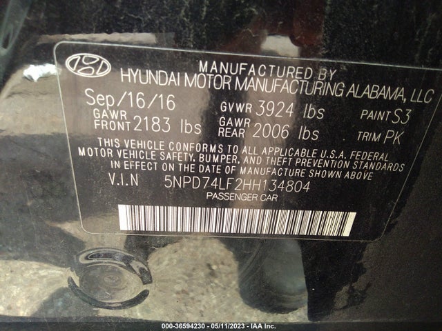 Hyundai ELANTRA SE 2017 5NPD74LF2HH134804 Image 9