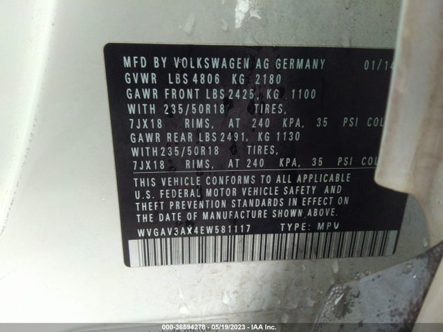 WVGAV3AX4EW581117 Volkswagen Tiguan Sel