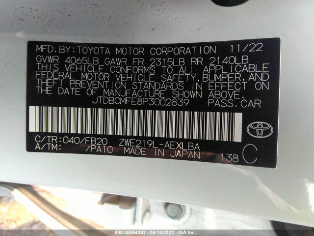Toyota Corolla Hybrid 2023 JTDBCMFE8P3002839 Image 10
