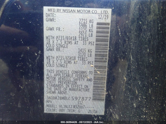 Nissan Pathfinder Sv 2020 5N1DR2BM0LC597877 Image 11