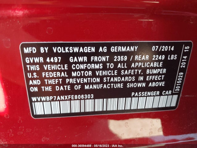 WVWBP7ANXFE806303 Volkswagen CC SPORT