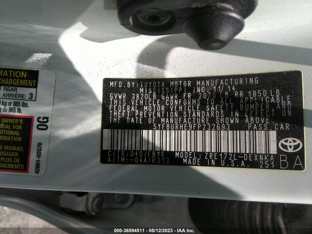 Toyota COROLLA LE 2015 5YFBURHE9FP232693 Image 11