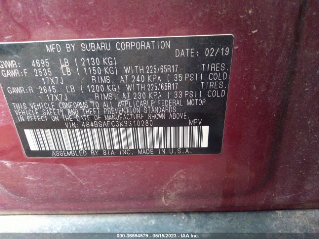 4S4BSAFC3K3310280 Subaru Outback Premium