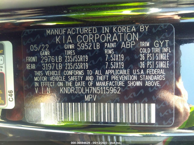 2022 Kia Sorento, VIN: KNDRJDLH7N5115962