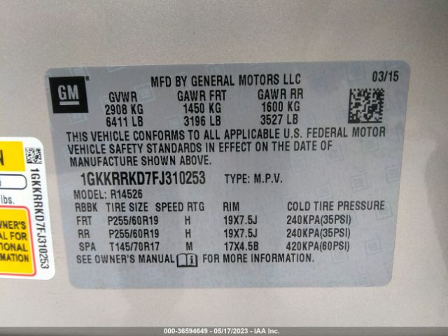 1GKKRRKD7FJ310253 GMC ACADIA SLT