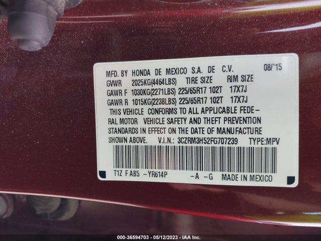 Honda CR-V EX 2015 3CZRM3H52FG707239 Image 9