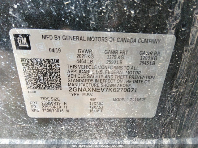 Chevrolet Equinox Premier 2019 2GNAXNEV7K6270071 Image 9