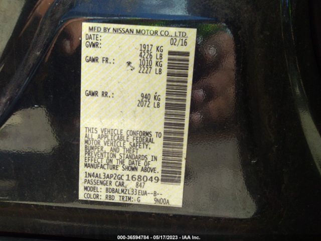1N4AL3AP2GC168049 Nissan Altima 2.5 Sv
