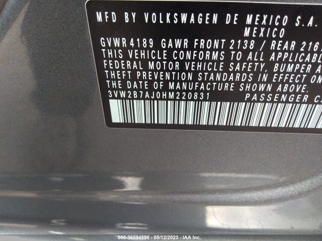 3VW2B7AJ0HM220831 Volkswagen Jetta 1.4t S