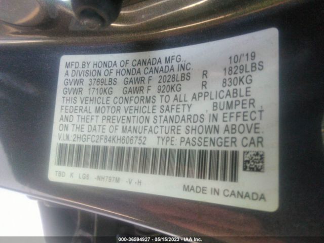 Honda Civic Sedan Sport 2019 2HGFC2F84KH606752 Image 10