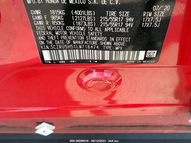 Honda HR-V EX 2020 3CZRU5H51LM716474 Image 10