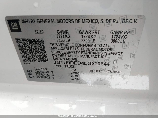 GMC Sierra 1500 Slt 2020 3GTU9DED4LG210644 Image 9