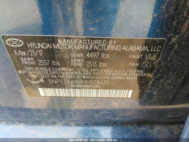 Hyundai Sonata 2.4l 2017 5NPE24AF0HH578625 Image 9