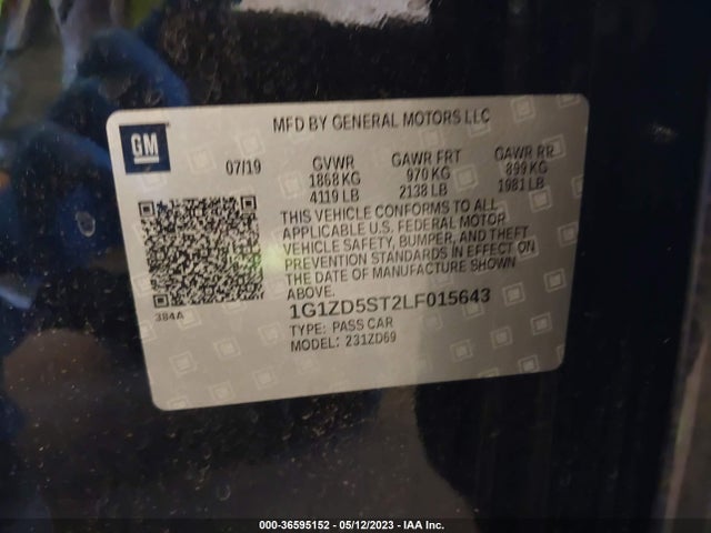 2020 CHEVROLET MALIBU LT VIN: 1G1ZD5ST2LF015643