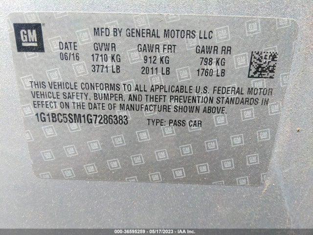 Chevrolet CRUZE LS 2016 1G1BC5SM1G7286383 Image 9