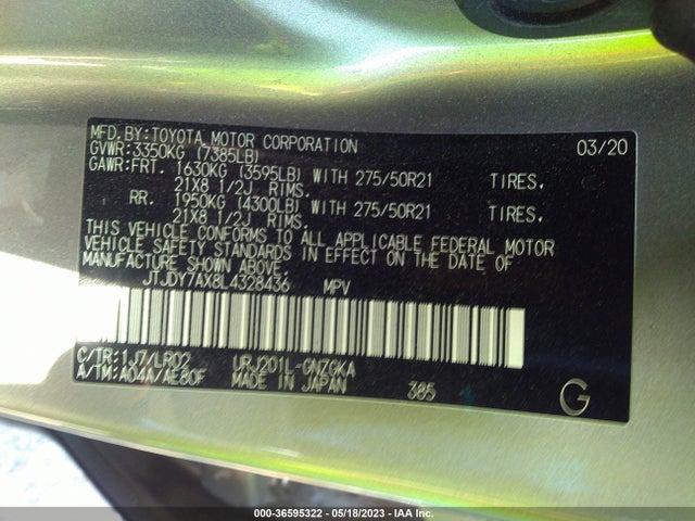2020 Lexus LX, VIN: JTJDY7AX8L4328436