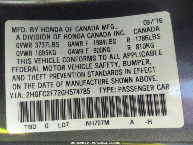 Honda Civic Sedan Ex 2016 2HGFC2F72GH574785 Image 9