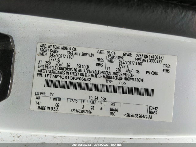Ford F-150 Xl 2016 1FTMF1C81GKE06682 Image 9