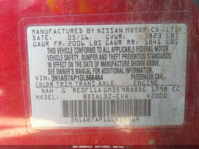 3N1AB7AP1GL666464 Nissan Sentra Sr/sl/s/sv/fe+ S