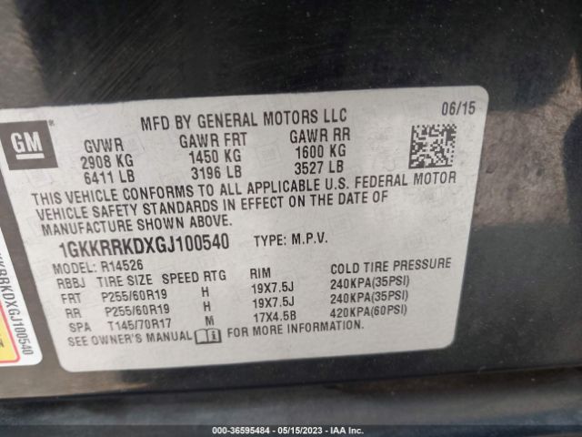 1GKKRRKDXGJ100540 GMC ACADIA SLT