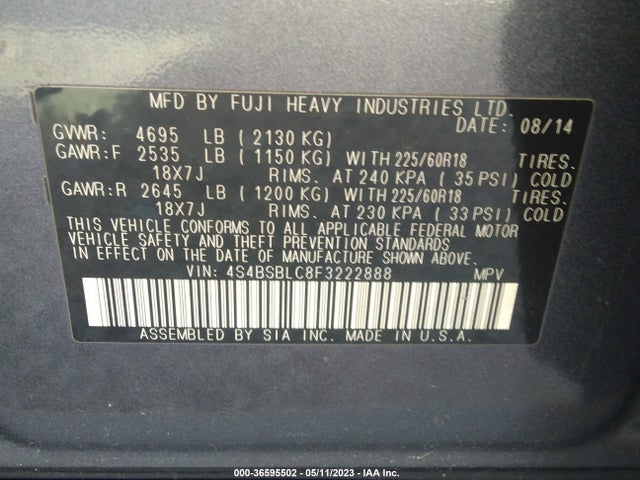 Subaru Outback 2.5i Limited 2015 4S4BSBLC8F3222888 Image 10