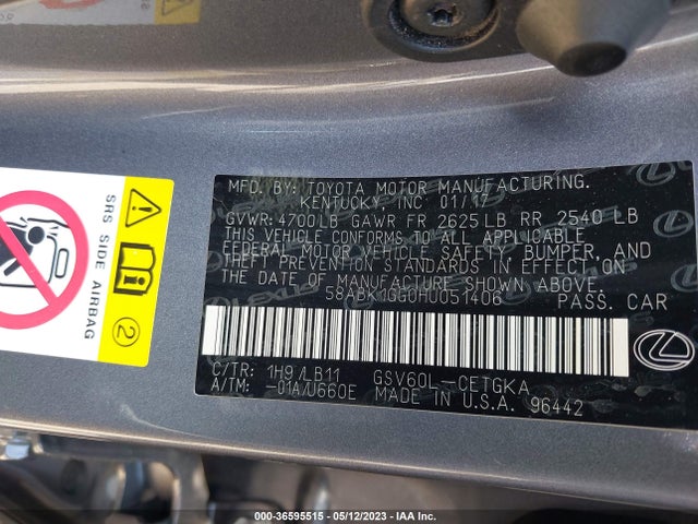 2017 Lexus ES, VIN: 58ABK1GG0HU051406