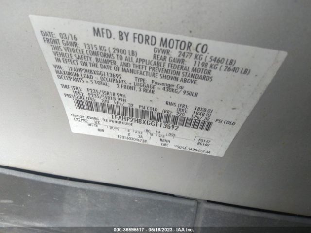 1FAHP2H8XGG113692 Ford TAURUS SEL