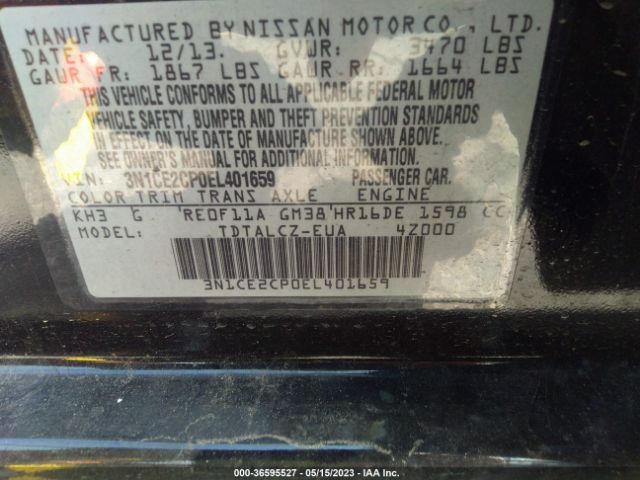 3N1CE2CP0EL401659 Nissan Versa Note S Plus