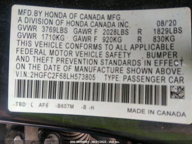 Honda Civic Sedan Lx 2020 2HGFC2F68LH573805 Image 9