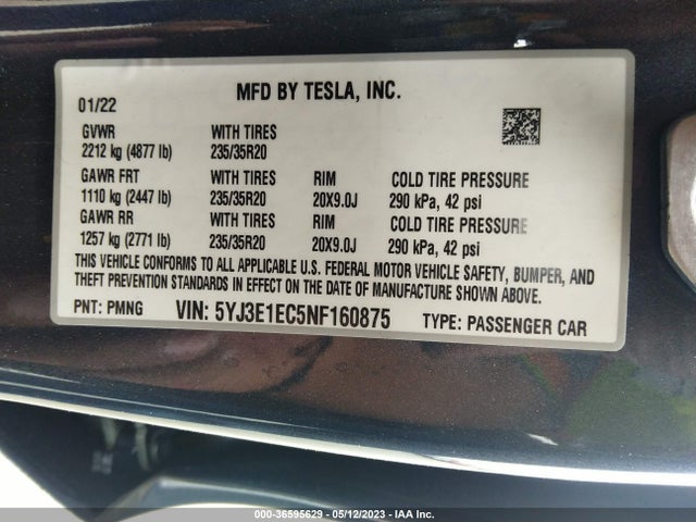 Tesla Model 3 Performance 2022 5YJ3E1EC5NF160875 Image 9
