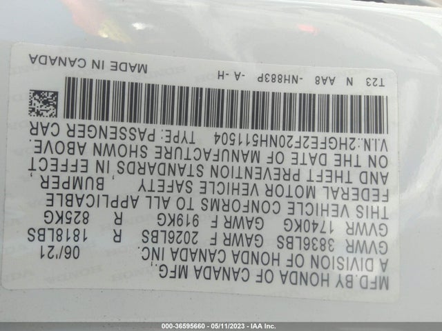 Honda Civic Sedan Lx 2022 2HGFE2F20NH511504 Image 9