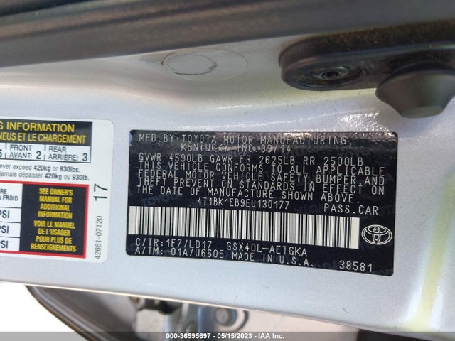 Toyota AVALON LIMITED 2014 4T1BK1EB9EU130177 Image 9