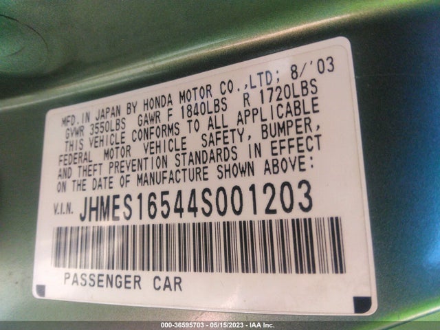 2004 HONDA CIVIC LX VIN: JHMES16544S001203
