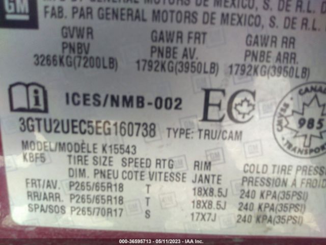 3GTU2UEC5EG160738 GMC Sierra 1500 Sle