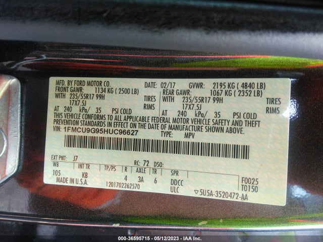 Ford ESCAPE SE 2017 1FMCU9G95HUC96627 Image 9
