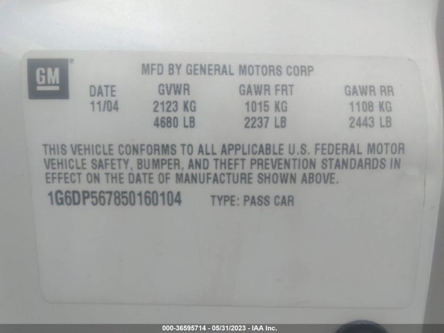 2005 CADILLAC CTS VIN: 1G6DP567850160104