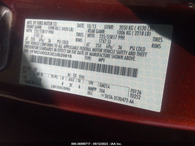 1FMCU0GX3EUB29818 Ford ESCAPE SE