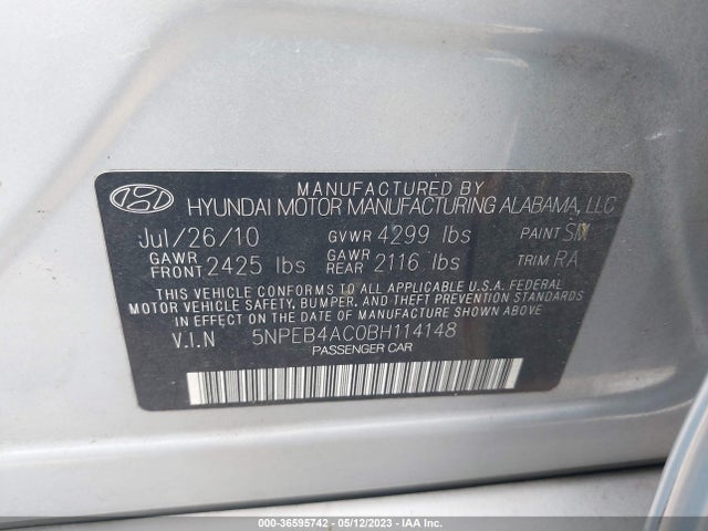 2011 HYUNDAI SONATA GLS VIN: 5NPEB4AC0BH114148